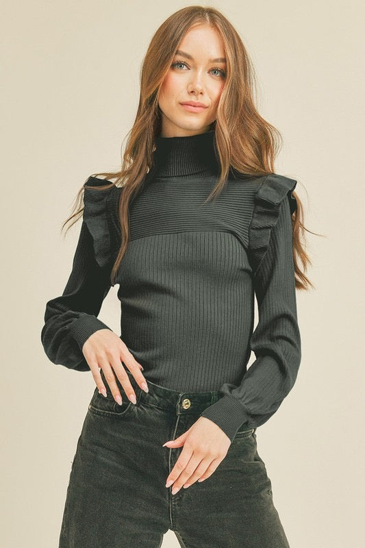 Ruffled Rebel Turtleneck Sale Peacocks & Pearls Black S 