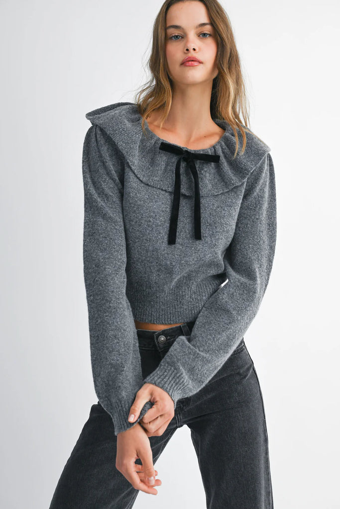 Myra Ruffle Neck Sweater Clothing Peace Charcoal S