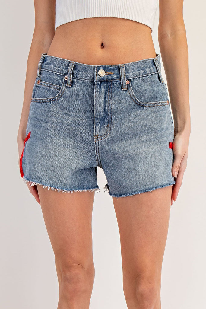 Bow Delight Denim Shorts Clothing Peacocks & Pearls