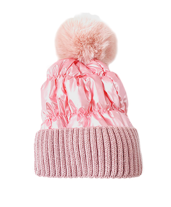 Metallic Puffer Hat Accessories Peacocks & Pearls Pink  