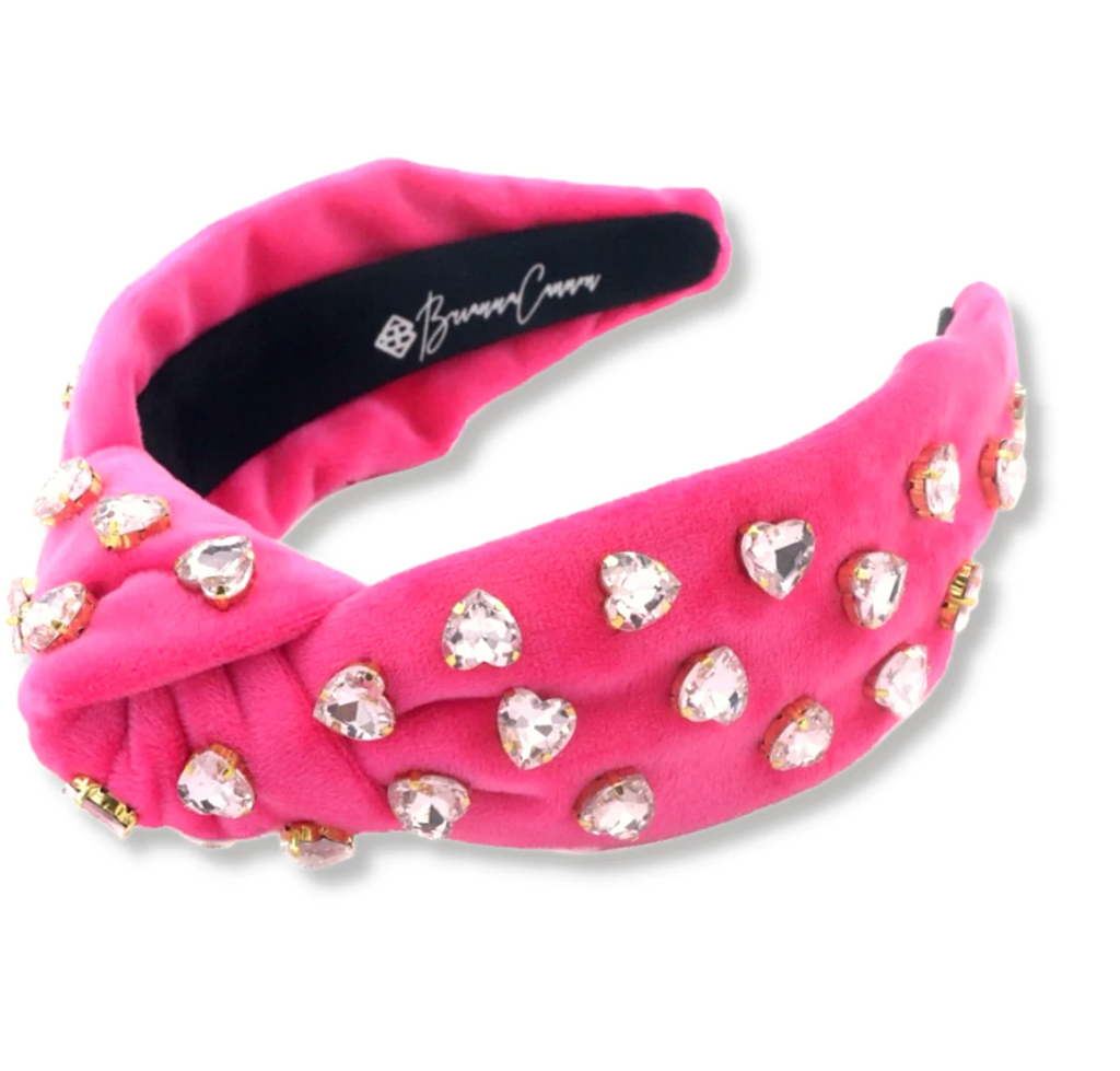 Hot Pink Velvet Headband with Crystal Hearts Accessories Brianna Cannon   