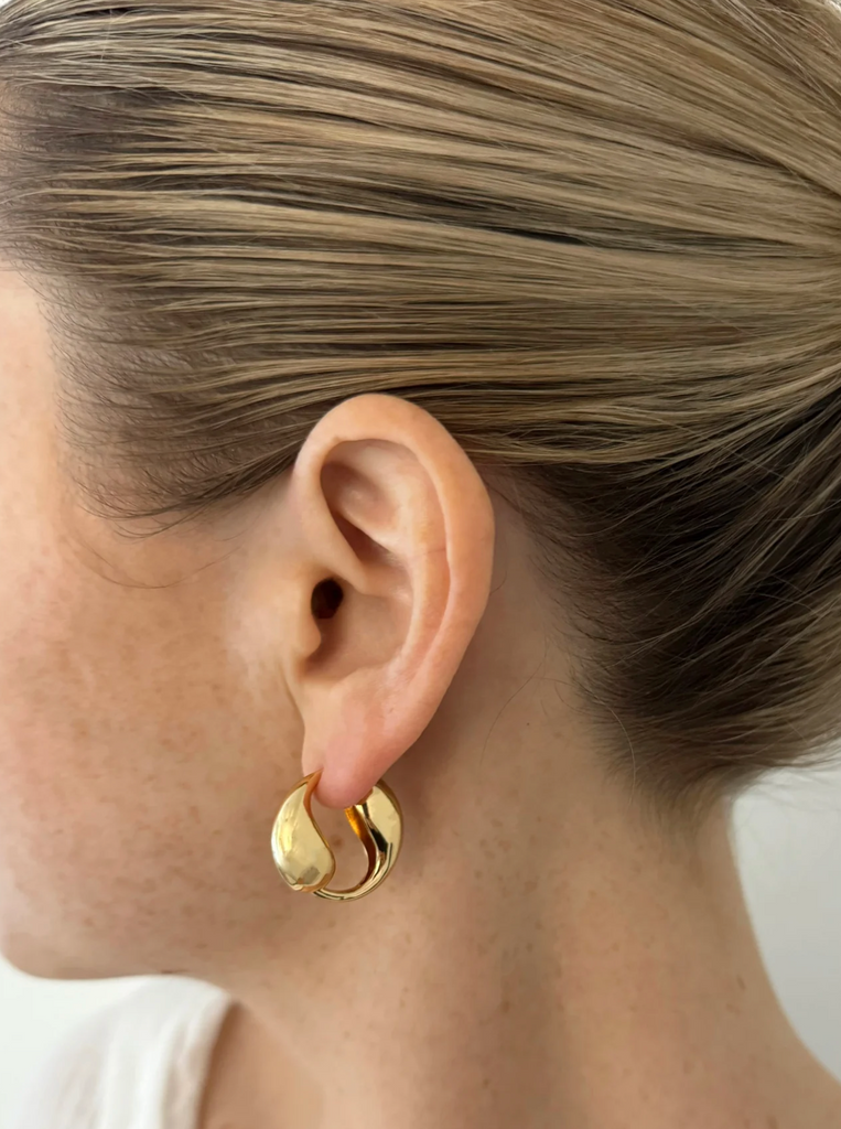 Twin Hoop Earrings Jewelry ALV Jewels Gold  