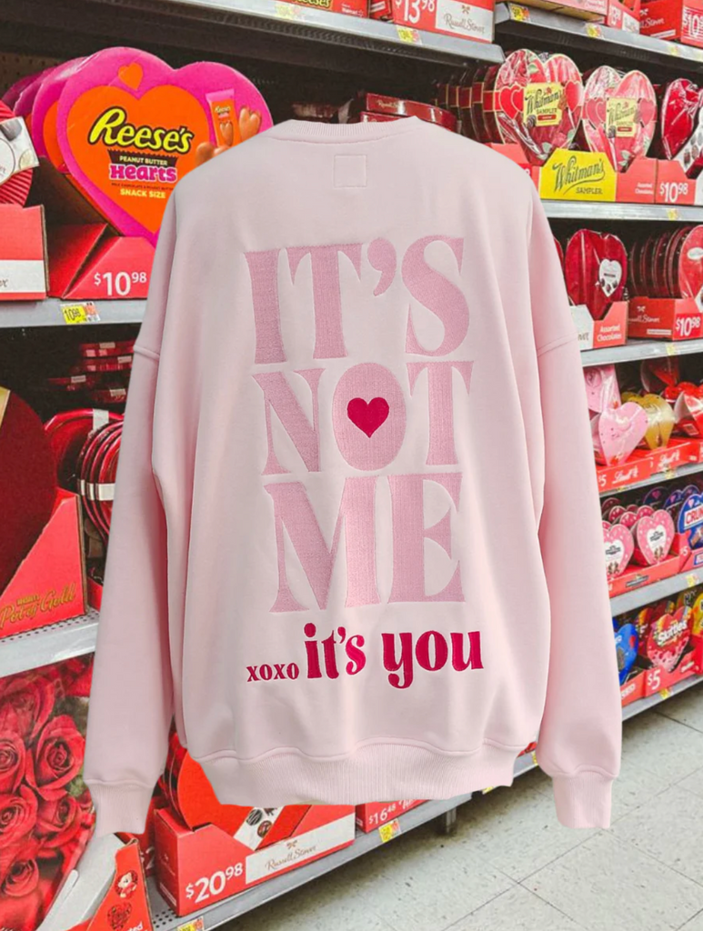 It's Not Me It's You Embroidered Crewneck Clothing Peacocks & Pearls Pink S 