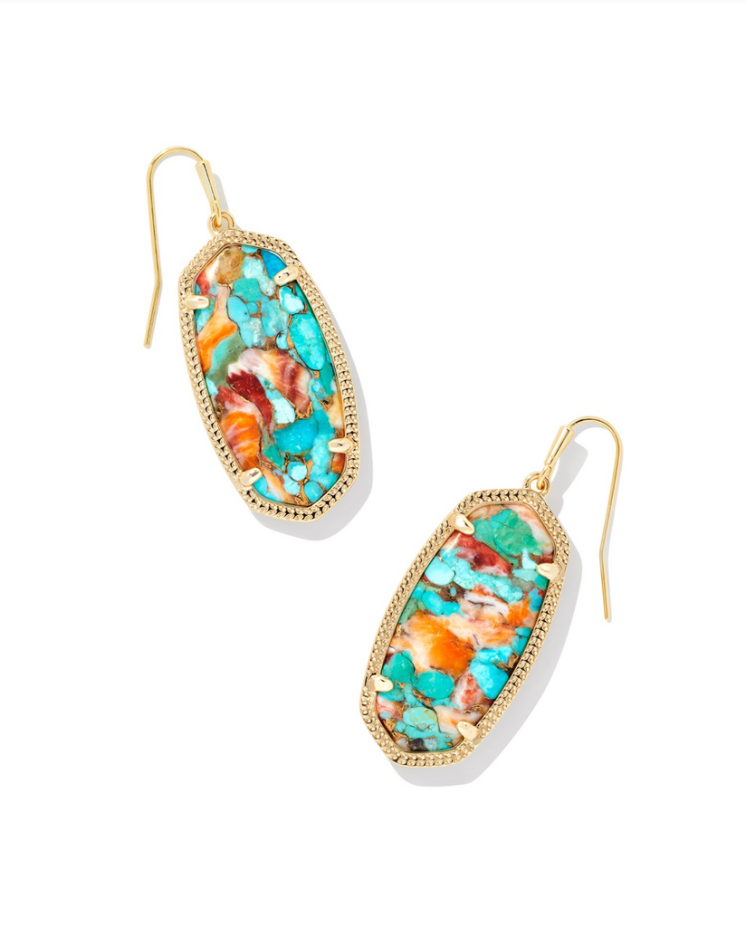Elle Earring Jewelry Kendra Scott Gold Bronze Veined Turquoise Red Oyster  