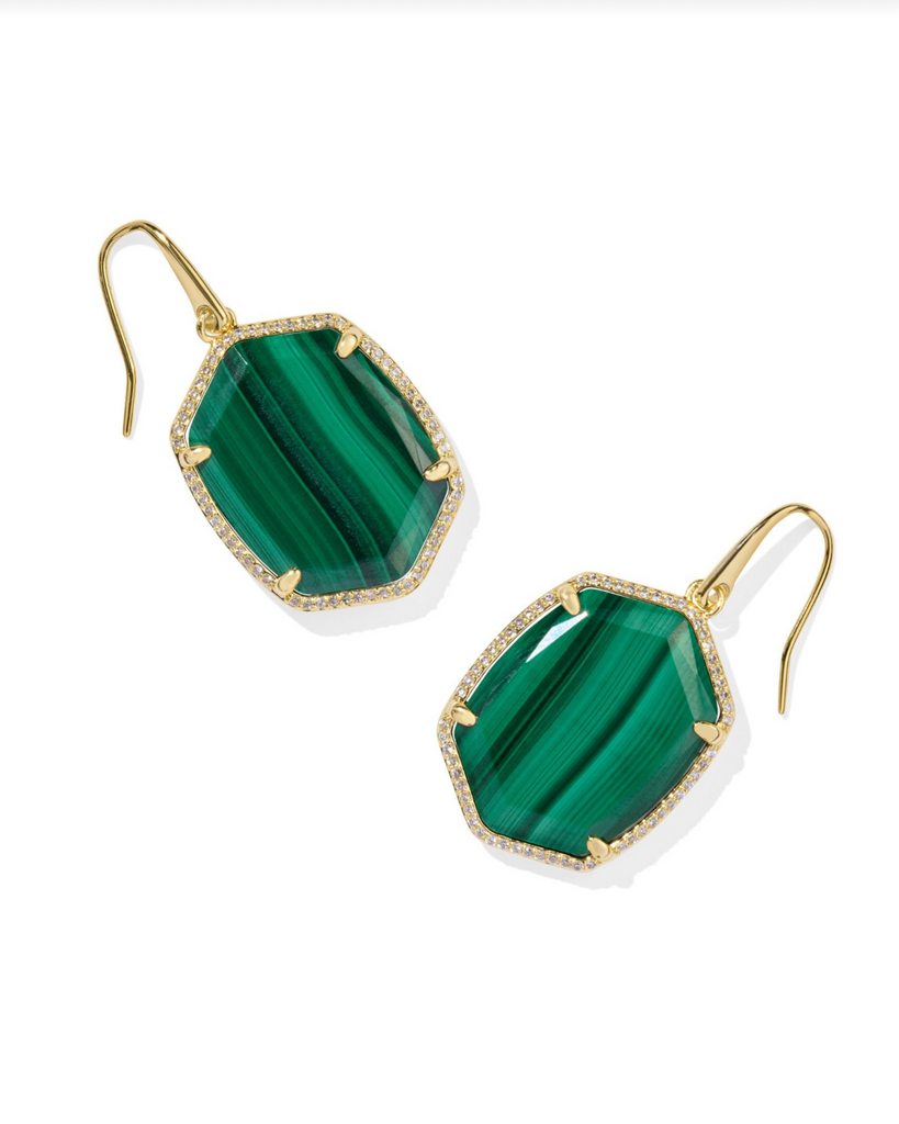 Daphne Pave Frame Earrings Jewelry Kendra Scott Gold Green Malachite  