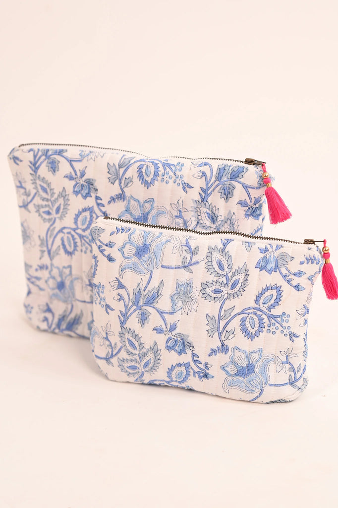 Zipper Pouch Set of Two Bags Peacocks & Pearls Sky Petal