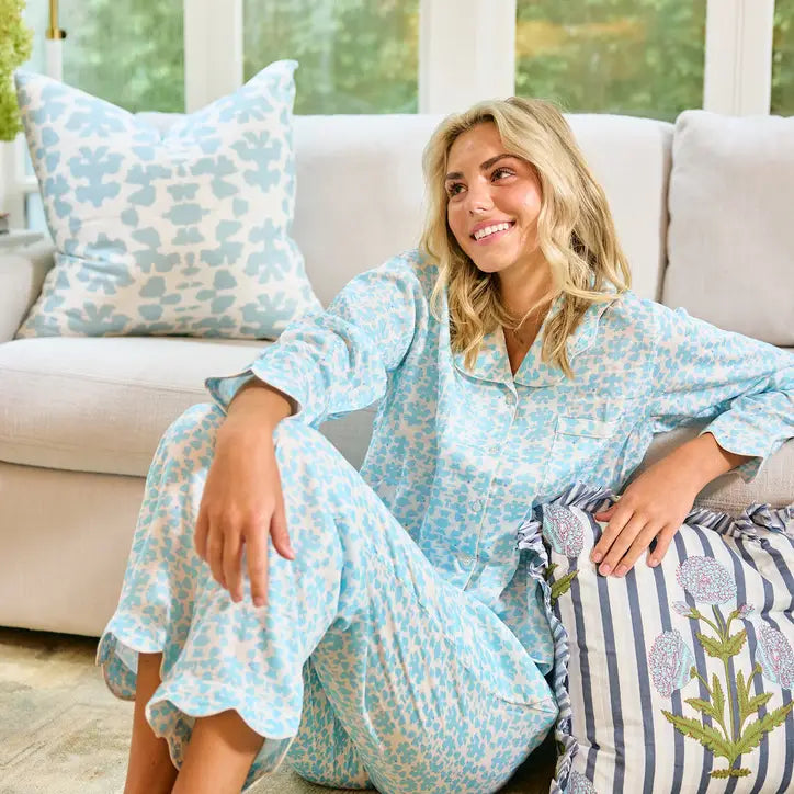 Blue Chintz Scalloped PJ Set Clothing Peacocks & Pearls