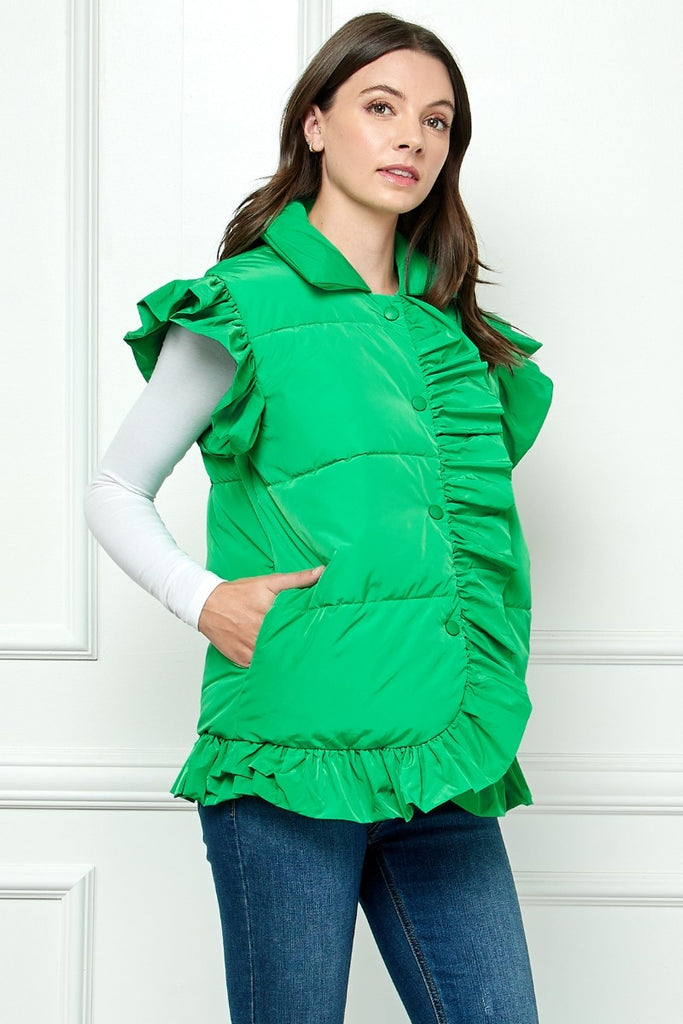 Ruffle Up Vest Clothing Peacocks & Pearls Kelly Green S 