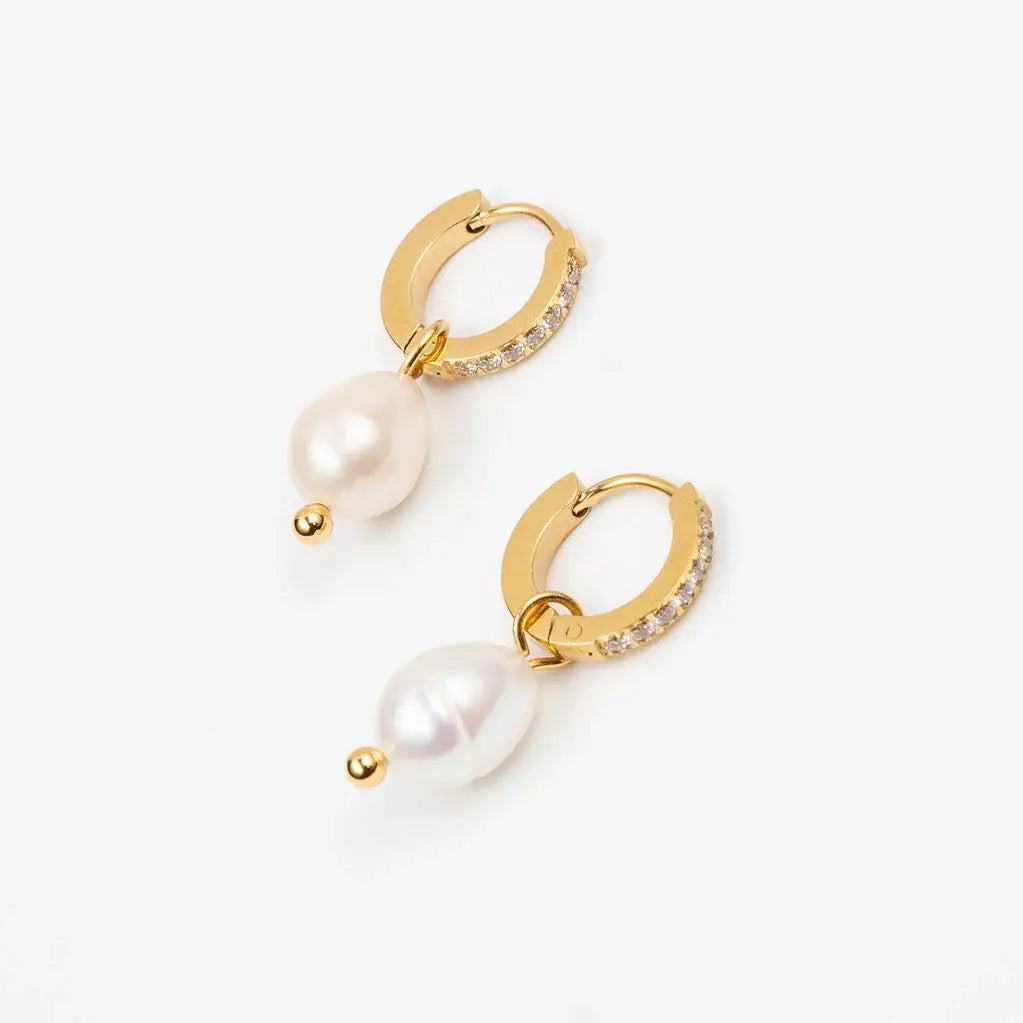 CZ Pearl Drop Huggies Jewelry Peacocks & Pearls