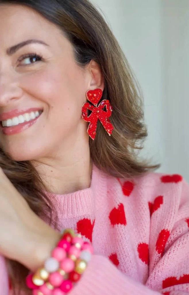 Valentines Hayley Bow Earrings Jewelry Peacocks & Pearls Red  