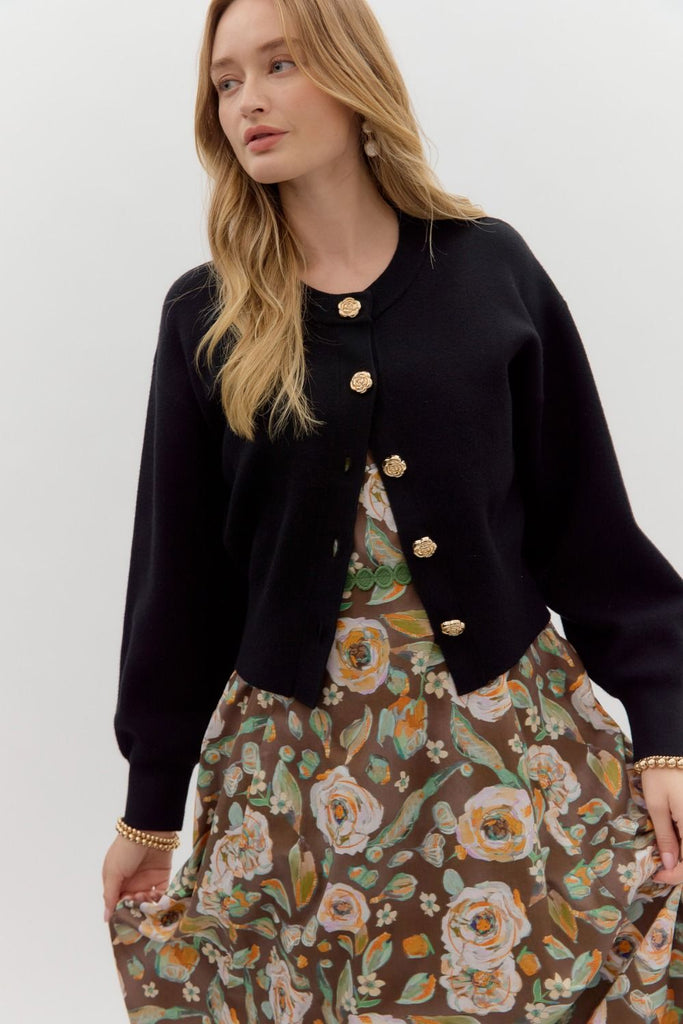 Modern Rose Cardigan Clothing Peacocks & Pearls Black S