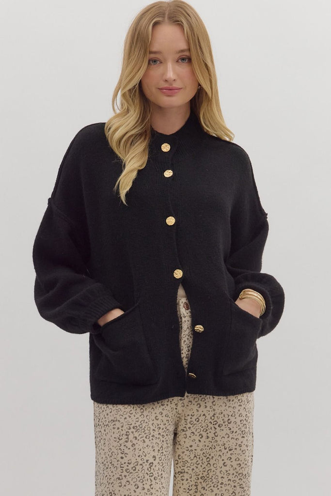 Claire Oversized Cardigan Clothing Peacocks & Pearls Black S