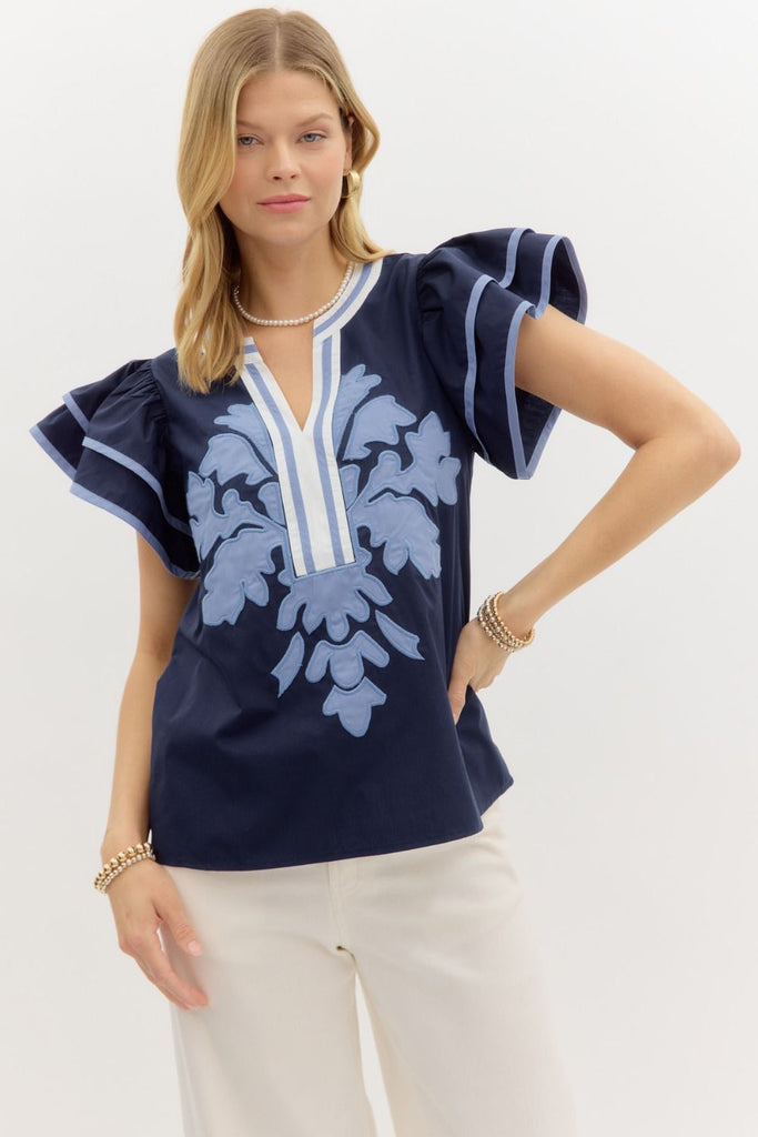Kelsie Blouse Clothing Peacocks & Pearls Navy S