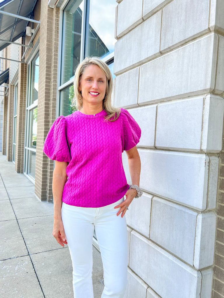 Mel Puff Sleeve Top Clothing Peacocks & Pearls Magenta XS 