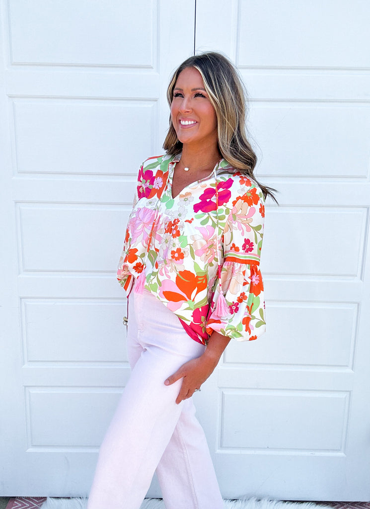 Pamela Puff Sleeve Blouse Clothing Jade Multi XS 