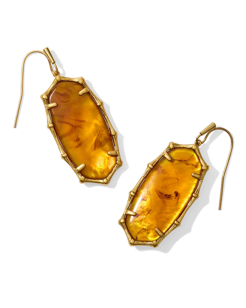 Elle Bamboo Frame Earring Jewelry Kendra Scott Gold Marbled Amber Illusion  