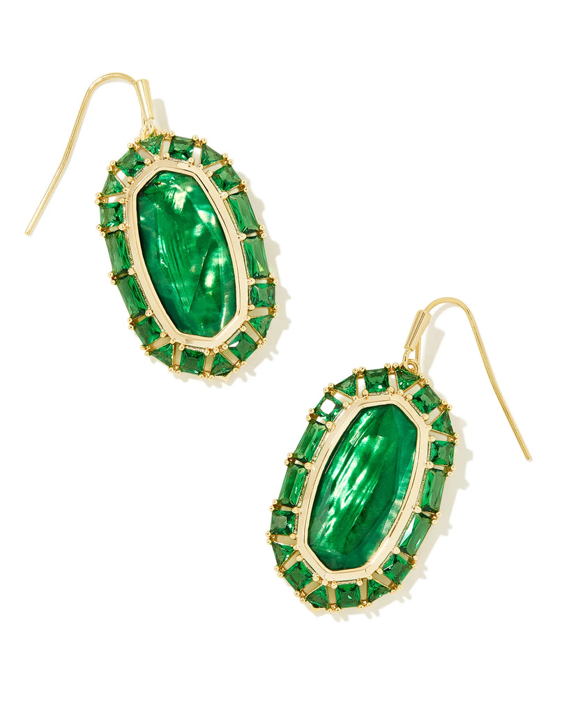 Elle Crystal Frame Drops Jewelry Peacocks & Pearls Gold Kelly Green Illusion  