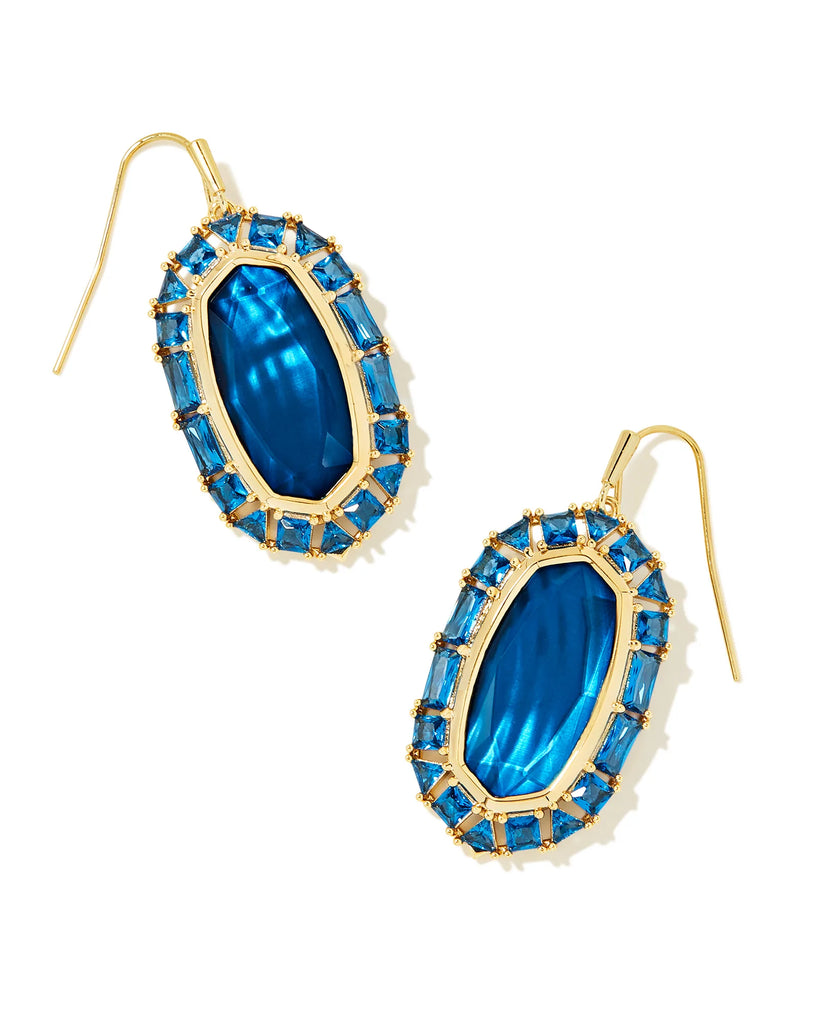 Elle Crystal Frame Drops Jewelry Peacocks & Pearls Gold Sea Blue Illusion  