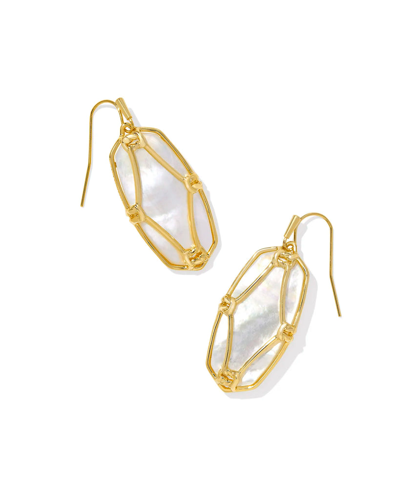 Elle Lattice Frame Earring Jewelry Kendra Scott Gold Ivory Mother of Pearl