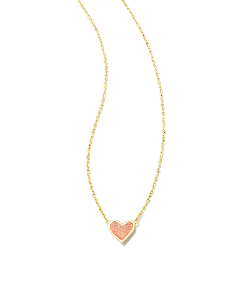 Framed Ari Heart Pendant Jewelry Kendra Scott Gold Light Pink Drusy  