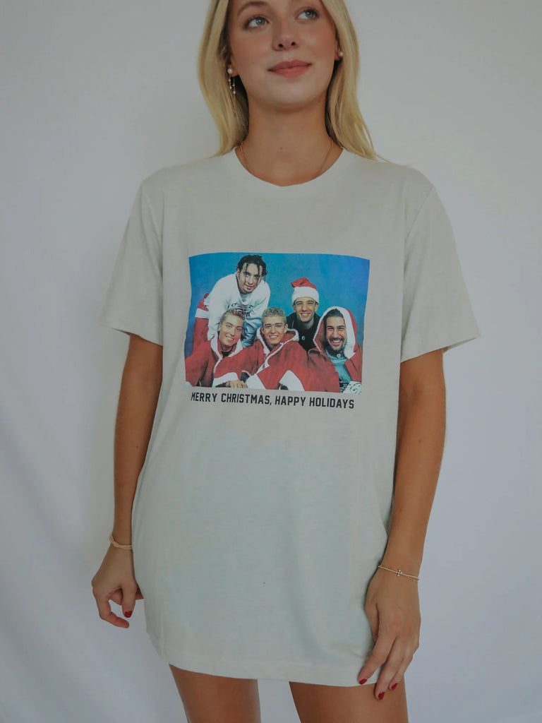 Merry Christmas & Happy Holidays Tee Clothing Peacocks & Pearls Natural S 