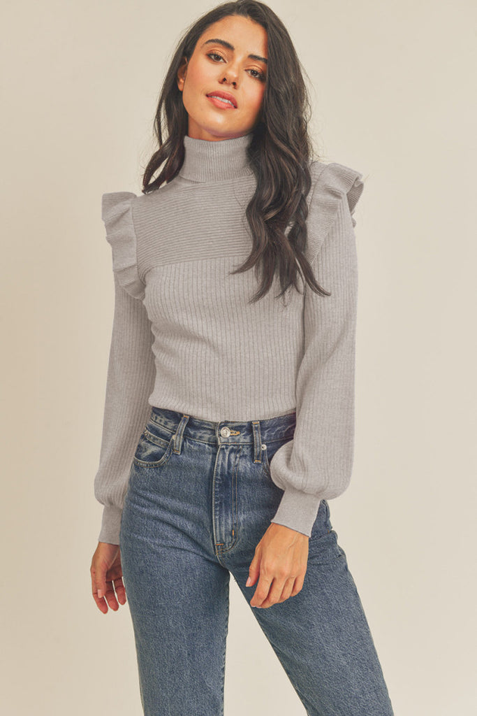 Ruffled Rebel Turtleneck Sale Peacocks & Pearls Heather Grey S 