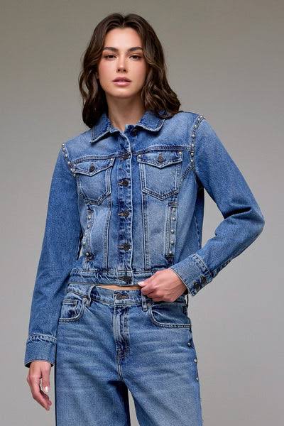 Denim Dazzle Jacket Clothing Peacocks & Pearls Owensboro Embellishment Blue XS