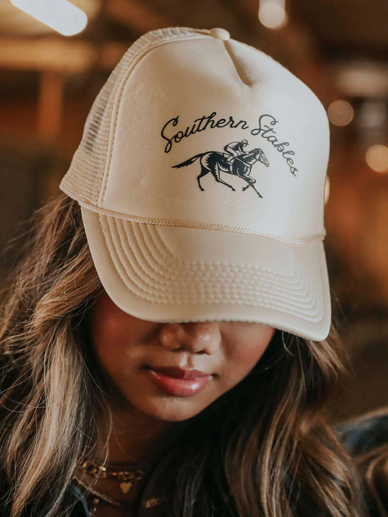 Southern Stables Trucker Hat Sale Peacocks & Pearls Cream