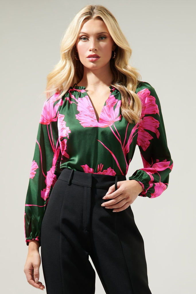 Movie Split Neck Blouse Clothing Peacocks & Pearls   