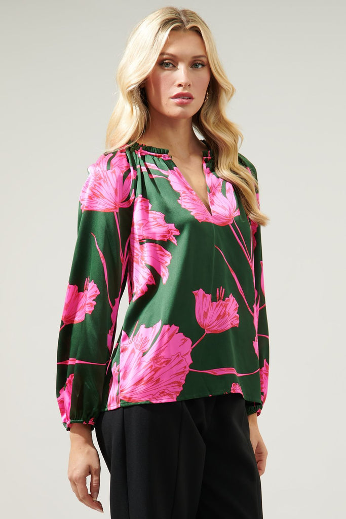 Movie Split Neck Blouse Clothing Peacocks & Pearls   