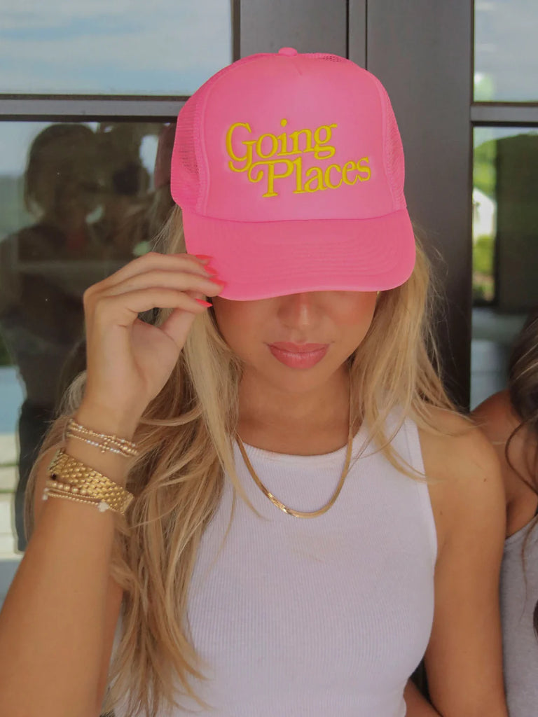 Going Places Trucker Sale Peacocks & Pearls Neon Pink