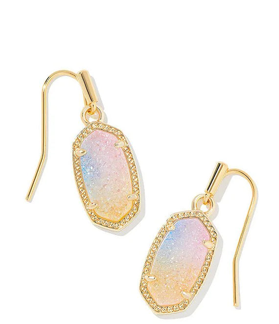 Lee Drusy Earring Jewelry Kendra Scott Gold Pink Watercolor Drusy  