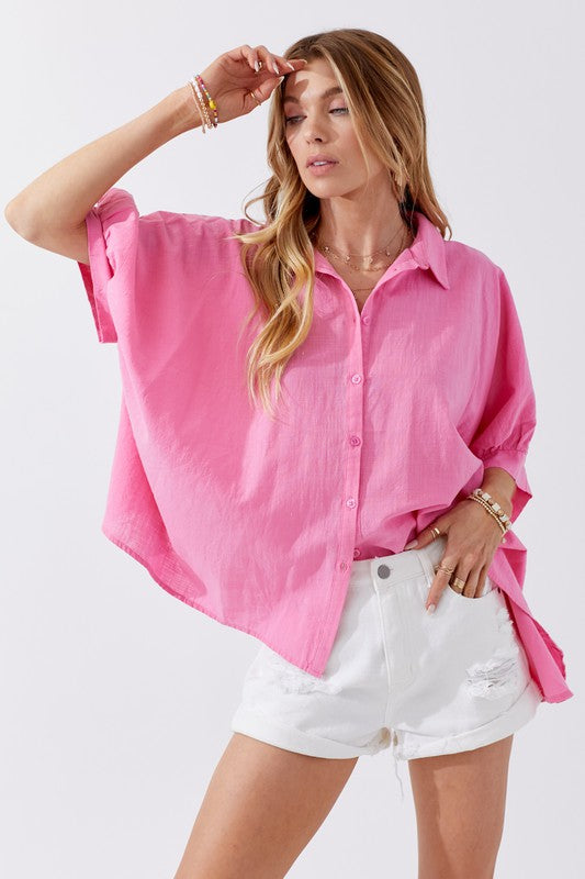 Sunny Days Button Down Clothing Peacocks & Pearls Bubble Gum S 
