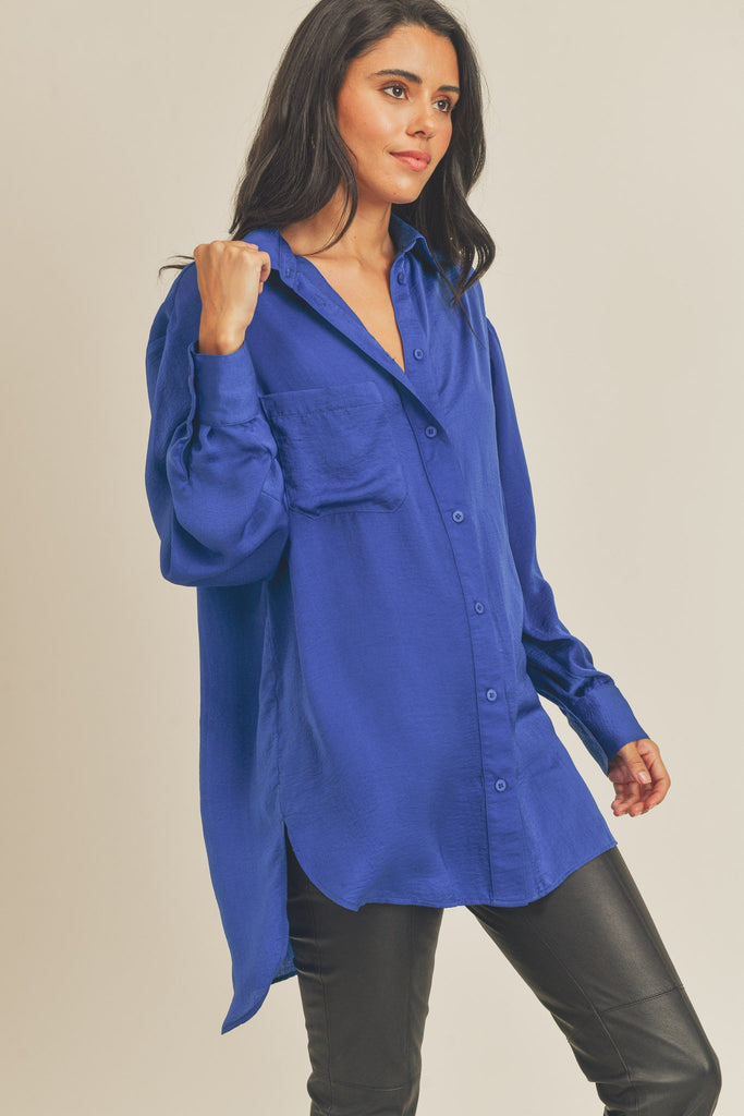 When's Halftime Oversized Button Down Clothing &Merci Blue S 