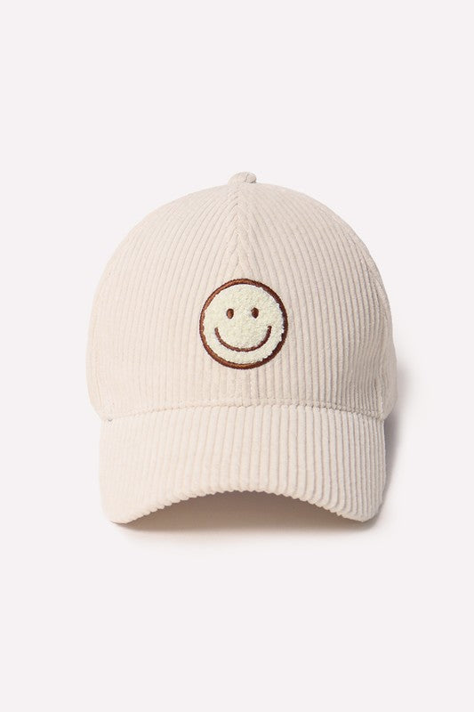 Corduroy Smiley Cap Accessories David & Young Off White  