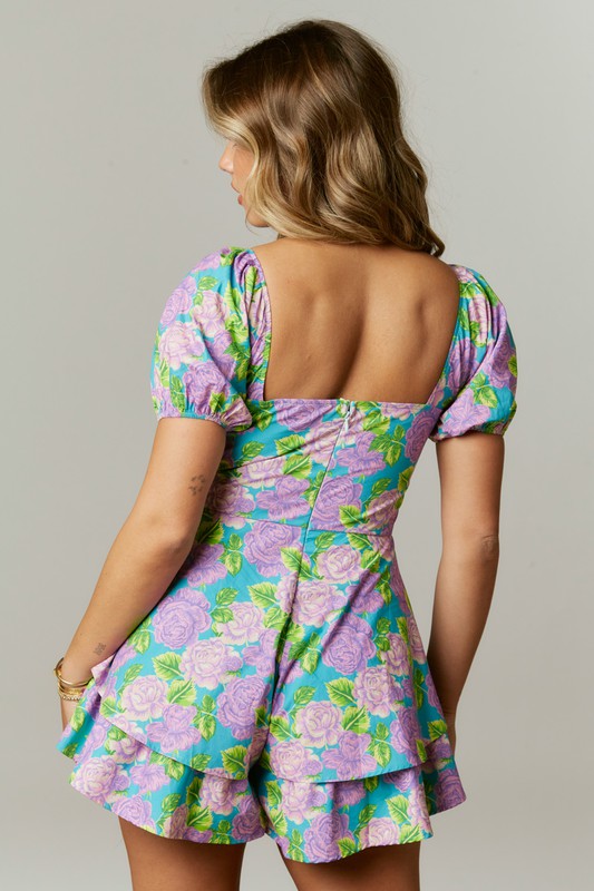 Flirty Floral Romper Clothing Peacocks & Pearls   