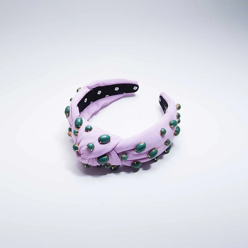 Embellished Stone Neoprene Knot Headband Accessories Peacocks & Pearls Lavender  