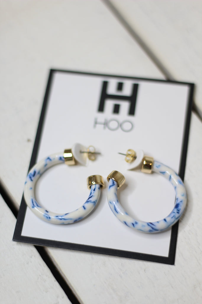 Mini Hoops Jewelry Hoo Hoops Blue Marble  