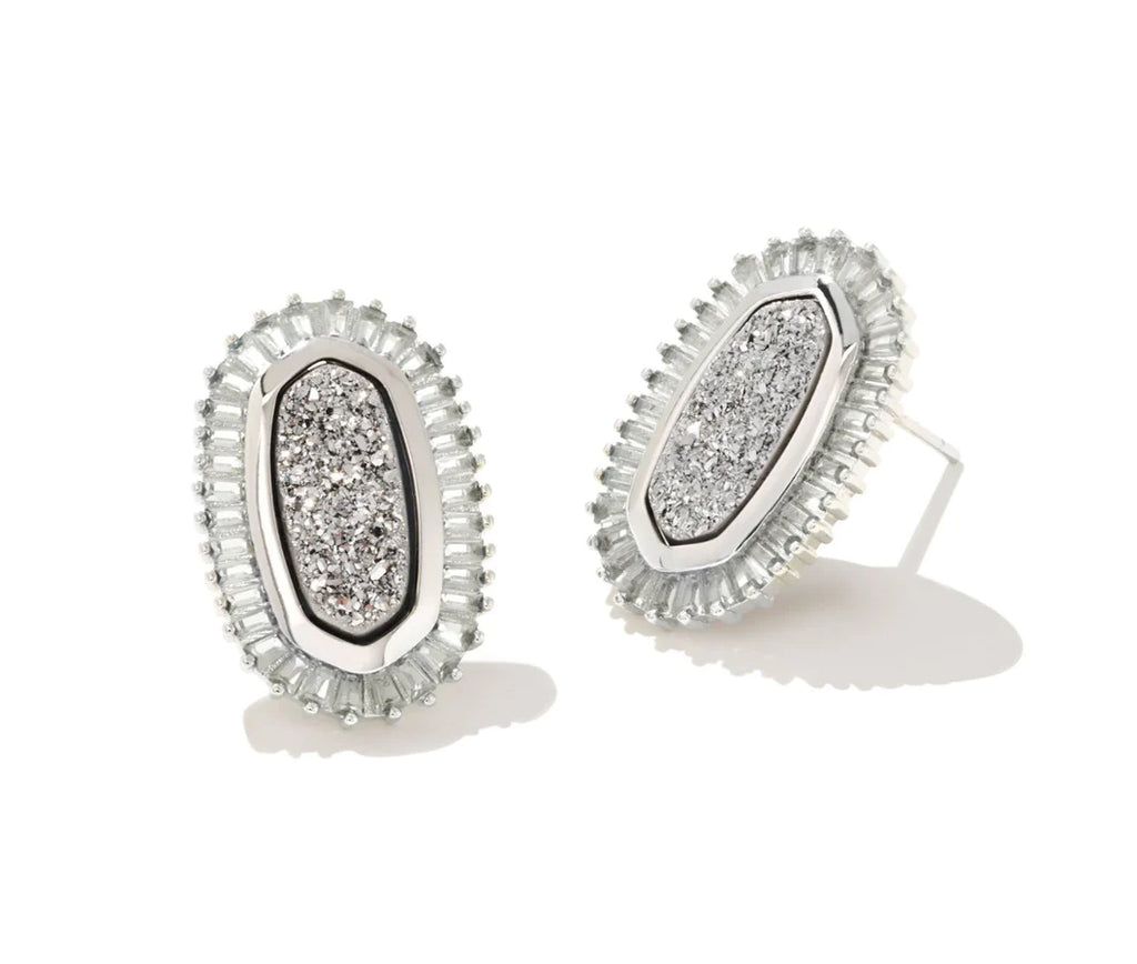Baguette Ellie Stud Jewelry Kendra Scott Silver Iridescent Drusy  