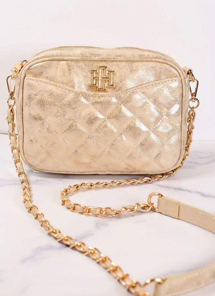 Olivia Quilted Crossbody Bags Peacocks & Pearls Glimmer Gold  