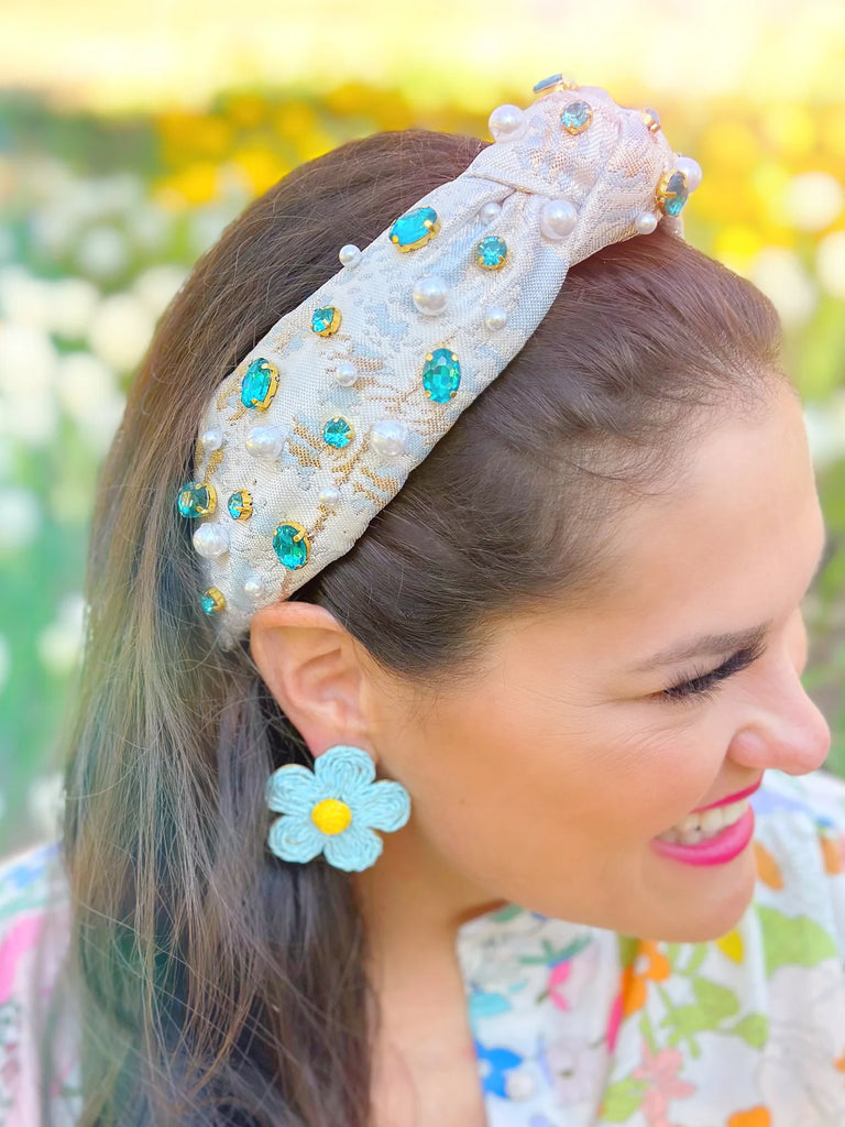 Jacquard Metallic Headband Accessories Peacocks & Pearls   