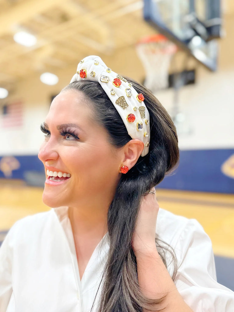 Basketball Headband Sale Peacocks & Pearls White