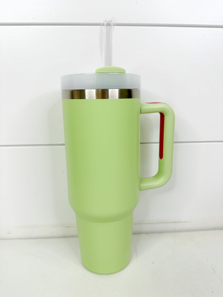 40 oz Cup with Handle Home Peacocks & Pearls Lime Green  
