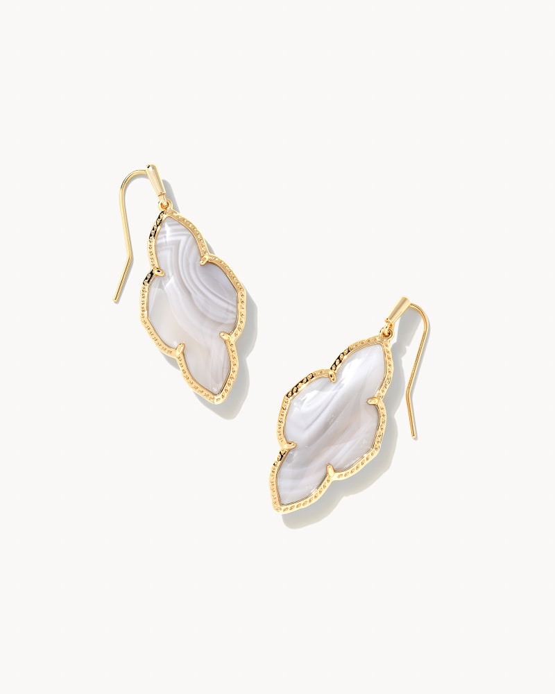 Abbie Drop Earring Jewelry Kendra Scott Gold Gray Banded Agate  