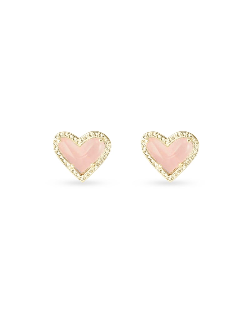 Ari Heart Studs Jewelry Kendra Scott Gold Rose Quartz  