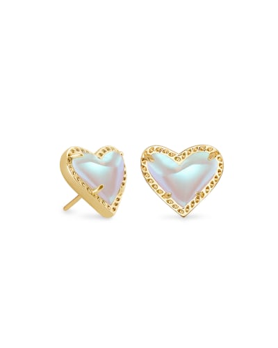 Ari Heart Studs Jewelry Kendra Scott Gold Dichroic Glass  