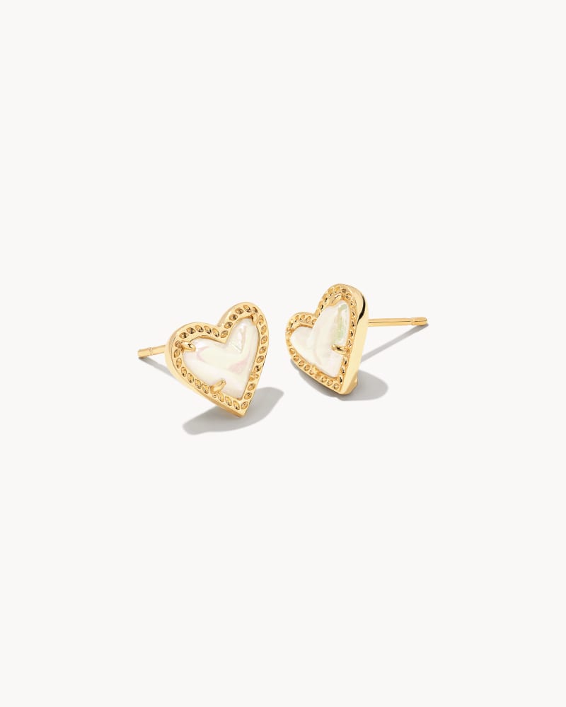 Ari Heart Studs Jewelry Kendra Scott Gold Iridescent Frosted Glass  
