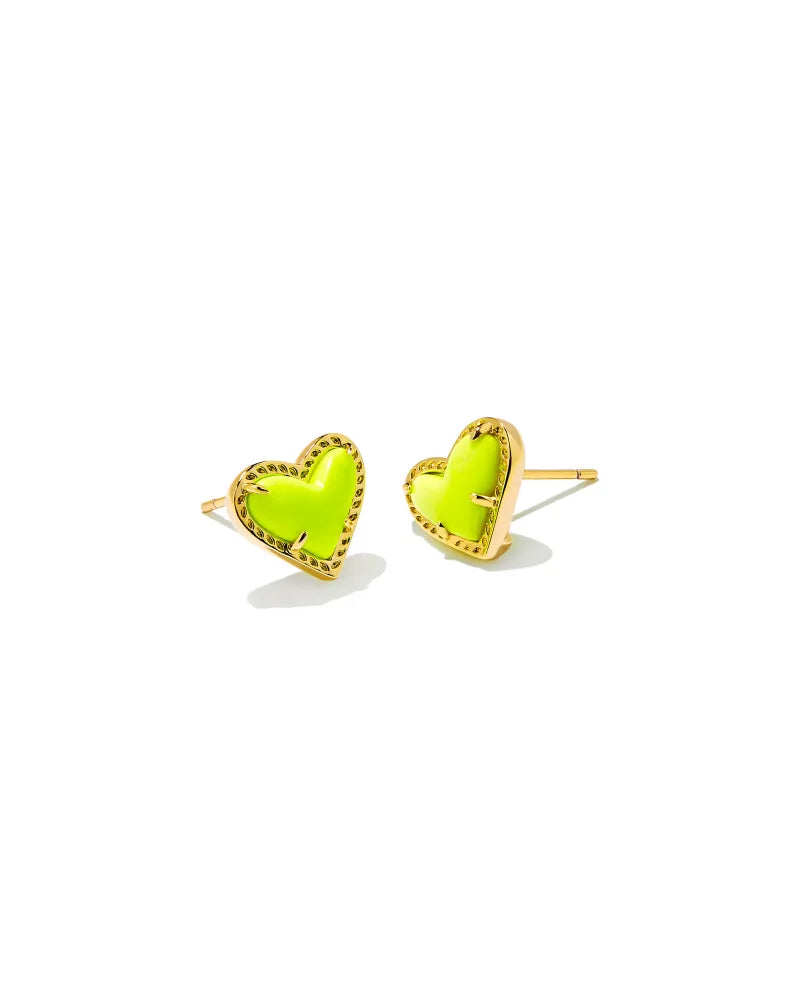 Ari Heart Studs Jewelry Kendra Scott Gold Neon Yellow  